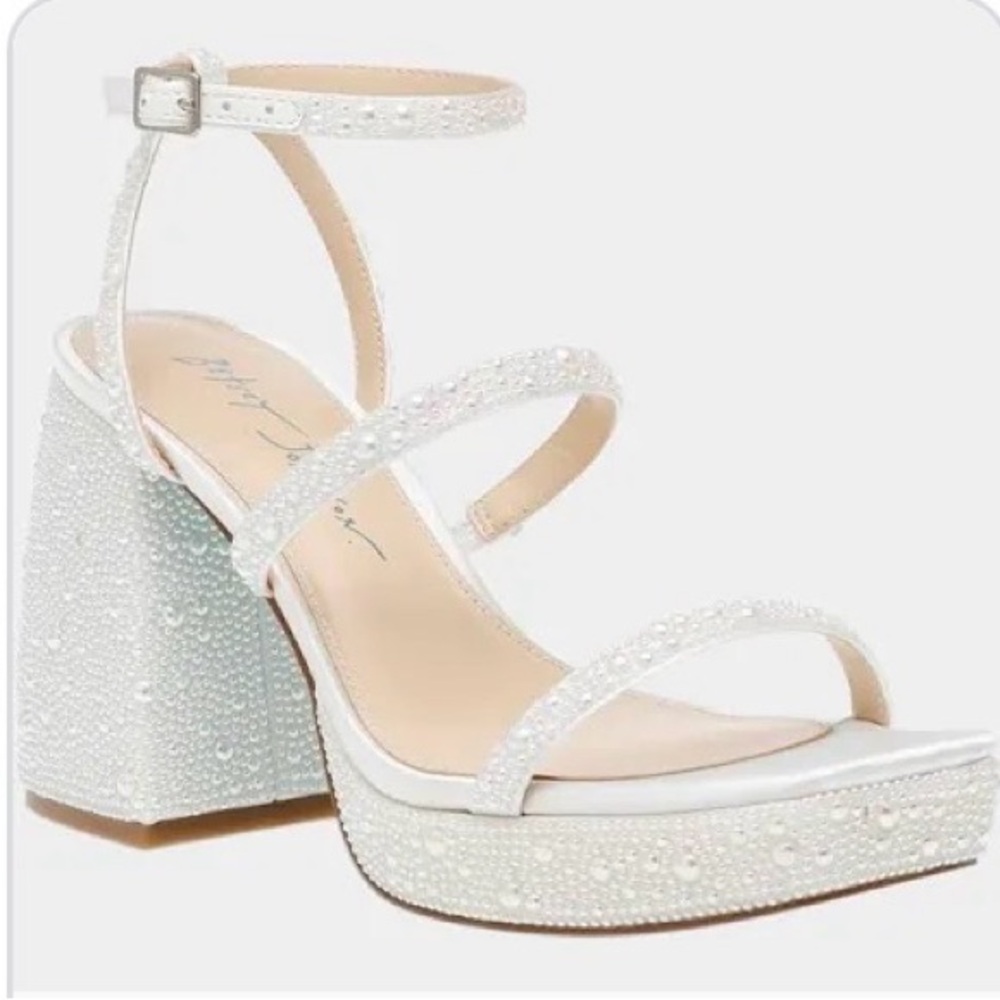 Elegant Pearl-Embellished White Heels